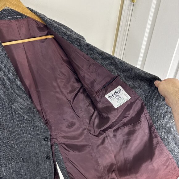 Harris Tweed Men 44 Wool Gray Blue Blazer Sports Coat Herringbone Moores - Picture 5 of 8